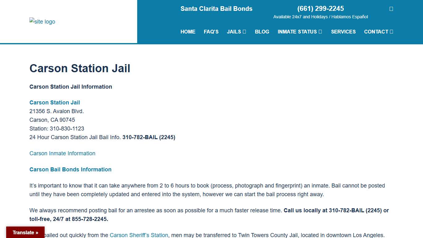 Carson Station Jail | Bondsman & Bail Info. from SCV Bail Bonds